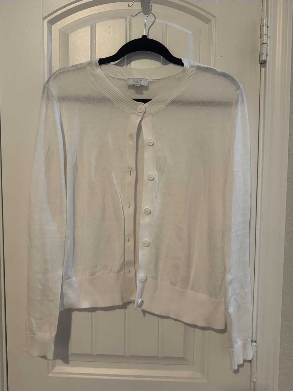 LOFT White Classic Round-Neck Button Cardigan